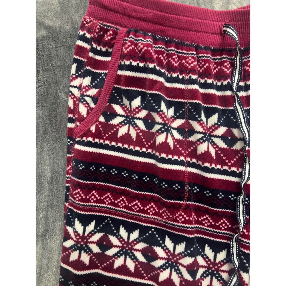 Nautica Womens‎ Small Fair Isle Snowflake Pajama Pants Burgundy Navy Festive